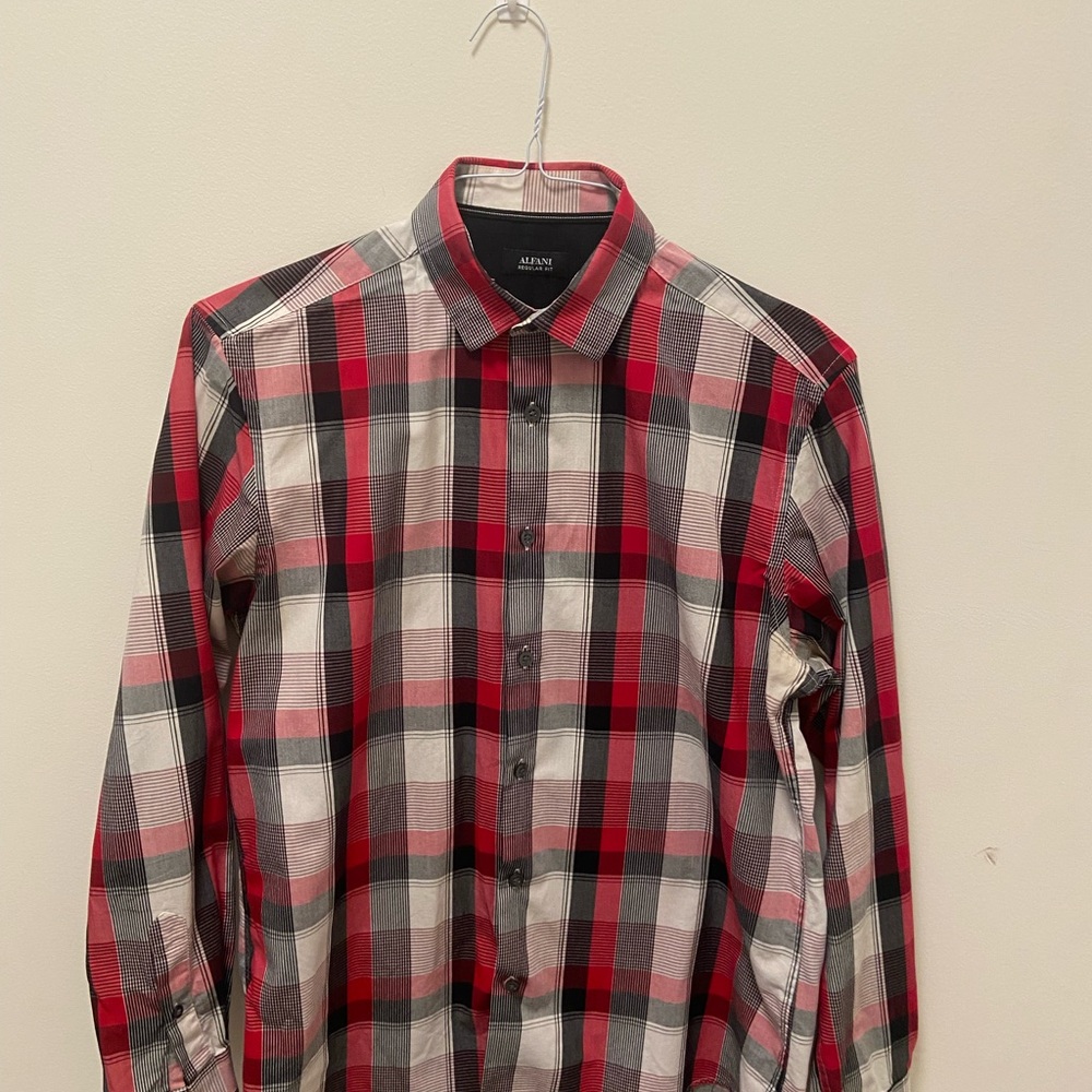 Alfani Red, Black & White Plaid Button-Down Shirt